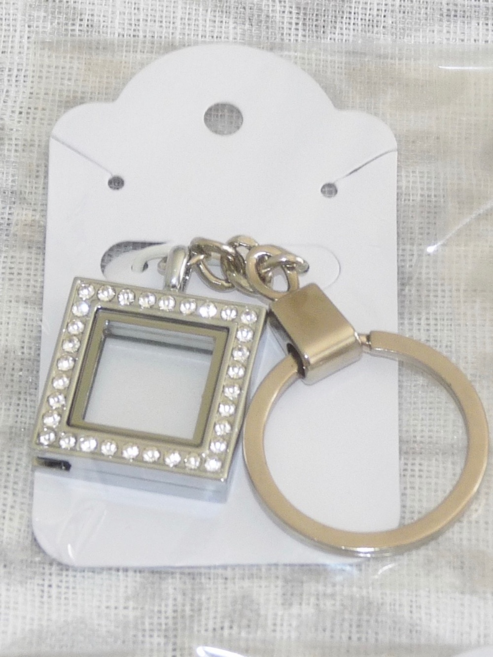 FL Square w/Rhinestones Floating Charm Locket Jewelry KEYCHAIN